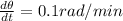 \frac{d\theta}{dt}=0.1rad/min