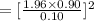 =[\frac{1.96\times 0.90}{0.10}]^{2}