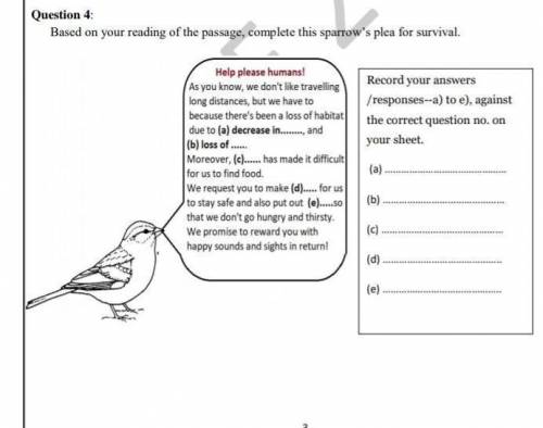 Based on your reading of passage complete the sparrow plea for survival