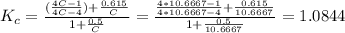K_{c} =\frac{(\frac{4C-1}{4C-4})+\frac{0.615}{C}  }{1+\frac{0.5}{C} } =\frac{\frac{4*10.6667-1}{4*10.6667-4} +\frac{0.615}{10.6667} }{1+\frac{0.5}{10.6667} } =1.0844