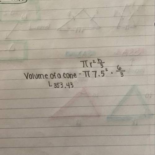 Find the volume of a cone with a diameter of 15 mm and a height of 6 mm