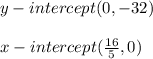 y-intercept(0,-32)\\\\x-intercept(\frac{16}{5},0)