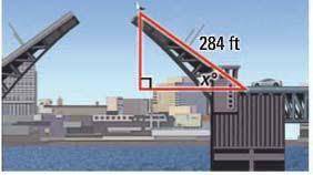 Each half of the drawbridge is about 284 feet long. How high does the drawbridge rise when x is 30??