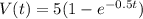 V(t) = 5(1-e^{-0.5t})