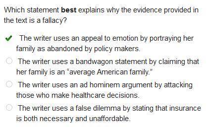 Which statement best explains why the evidence provided in the text is a fallacy? The writer uses an