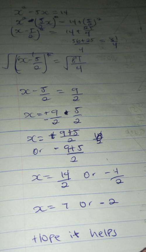 What are the solutions to the equation x2-5x=14