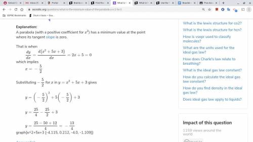 Find the minimum value of the parabola y =X^2 + 5x – 3