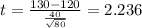 t=\frac{130-120}{\frac{40}{\sqrt{80}}}=2.236