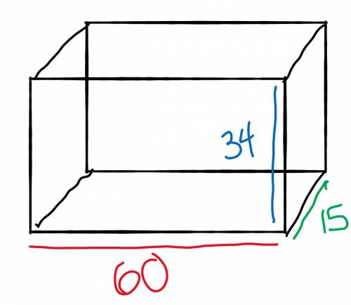 5 STAR AND BRAINLIEST IF YOU ANSWER AND SHOW WORK A rectangular fish tank has dimensions of 60 by 15