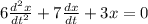 6 \frac{d^2x}{dt^2}+7\frac{dx}{dt}+3x = 0