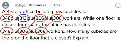 A 4-story office building has cubicles for 348plus313plus306plus308 workers. While one floor is clos