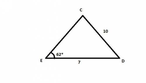 In △CDE , CD=10 , DE=7 , and m∠E=62∘ . What is m∠D to the nearest tenth of a degree?