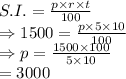 S.I.=\frac{p\times r\times t}{100}\\\Rightarrow 1500=\frac{p\times 5\times 10}{100}\\\Rightarrow p=\frac{1500\times 100}{5\times 10}\\=3000
