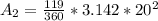 A_2 =  \frac{119}{360} * 3.142 *  20^2