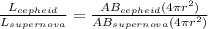 \frac{L_{cepheid}}{L_{supernova}} = \frac{AB_{cepheid}(4\pi r^2)}{AB_{supernova}(4\pi r^2)}