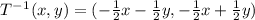 T^-^1(x,y)=(-\frac{1}{2}x -\frac{1}{2} y,-\frac{1}{2} x+\frac{1}{2} y)