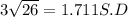 3 \sqrt{26} =1.711 S.D