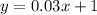 y=0.03x+1