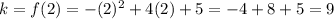 k=f(2)=-(2)^{2} +4(2)+5=-4+8+5=9