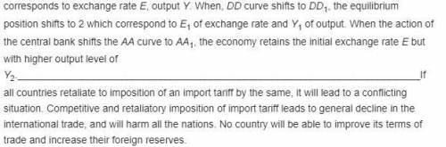 Ing the DD-AA model, analyze the output and balance of payments effects of an import tariff under fi