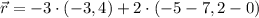 \vec r = -3\cdot (-3,4) + 2\cdot (-5-7,2-0)