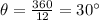 \theta=\frac{360}{12}=30^{\circ}