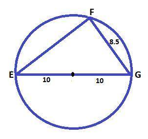 Diameter eg is drawn on circle h and point f is located on the circle such that gf = 8.5 inches. if