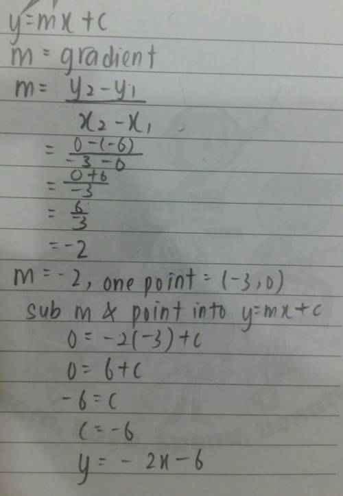 Write an equation of each line in slope-intercept form 1) Y=-6x-3 2) Y=-2x-6 3) Y=-3x-6 4) Y=2x-3