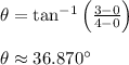 \theta = \tan^{-1}\left(\frac{3-0}{4-0} \right)\\\\\theta \approx 36.870^{\circ}