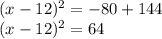 (x-12)^2=-80+144\\(x-12)^2=64