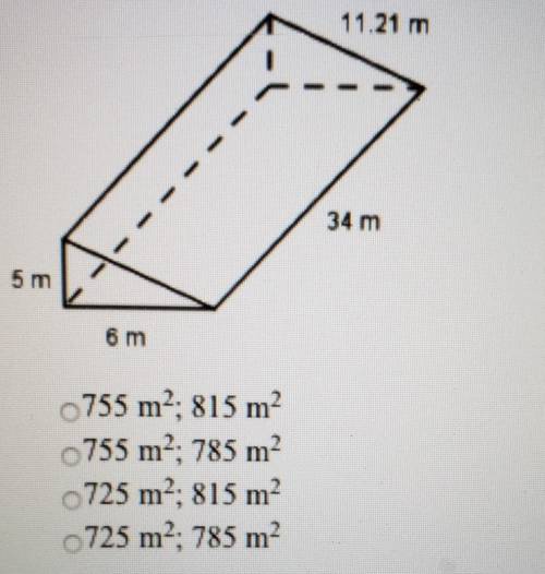 Use formulas to find the lateral area and surface area of the given prism. Round your answer to the