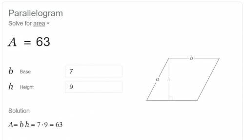 Find the area of the parallelogram. base is 7 cm slant height is 9 cm side is 12 cm