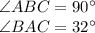 \angle ABC = 90 ^\circ\\\angle BAC = 32 ^\circ