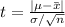 t=\frac{| \mu -\bar x |} {\sigma/\sqrt{n}}