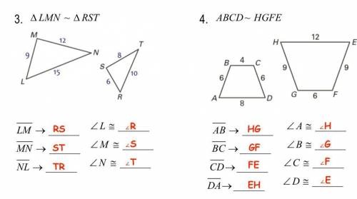 Given the similar figures name all the pairs of corresponding angles and sides