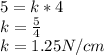 5=k*4\\k= \frac{5}{4} \\k= 1.25N/cm