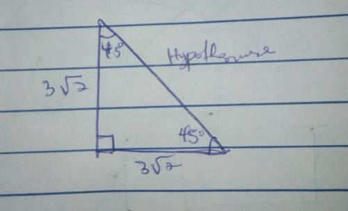 Find the length of the hypotenuse. 45 degree triangle 3 square root of 
2