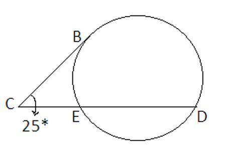 Find the measure of arc EB. Circle A is intersected by line CD at points D and E and line CB at poin