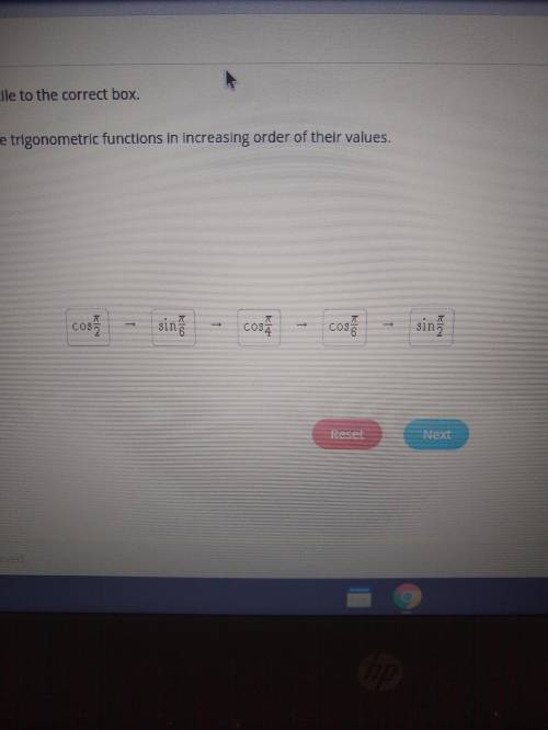 Arrange the trigonometric functions in increasing order of their values

cos π/6 sin π/6 cos π/2 sin