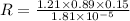R=\frac{1.21\times 0.89\times 0.15}{1.81\times 10^{-5}}