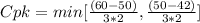 Cpk = min [\frac{(60 - 50)}{3*2} , \frac{(50 - 42)}{3*2}]