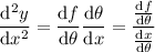 \dfrac{\mathrm d^2y}{\mathrm dx^2}=\dfrac{\mathrm df}{\mathrm d\theta}\dfrac{\mathrm d\theta}{\mathrm dx}=\dfrac{\frac{\mathrm df}{\mathrm d\theta}}{\frac{\mathrm dx}{\mathrm d\theta}}