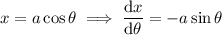 x=a\cos\theta\implies\dfrac{\mathrm dx}{\mathrm d\theta}=-a\sin\theta