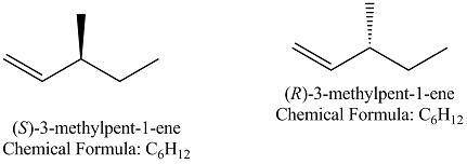 A compound D with the molecular formula C6H12 is optically inactive but can be resolved into enantio