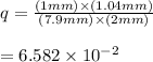 q=\frac{(1mm)\times (1.04 mm)}{(7.9mm)\times (2mm)} \\\\=6.582\times 10^{-2}