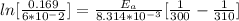 ln [\frac{0.169}{6*10^-2{}} ] =  \frac{E_a}{8.314*10^{-3}} [\frac{1}{300}  - \frac{1}{310} ]