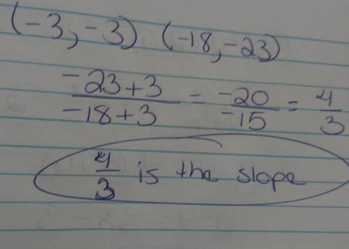 What is the slope of the line that passes through the points (-3, -3) and

(-18, -23)? Write your an