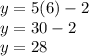 y=5(6)-2\\y=30-2\\y=28