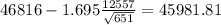 46816-1.695\frac{12557}{\sqrt{651}}=45981.81