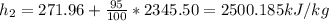 h_2=271.96+\frac{95}{100} *2345.50=2500.185 kJ/kg\\